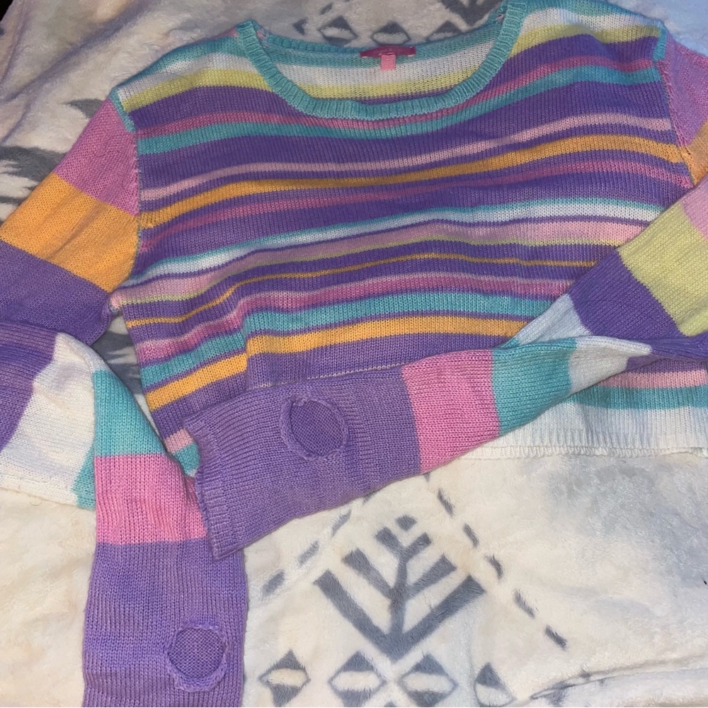 Sugar Thrillz Pastel Striped Sweater - Picture 4 of 4
